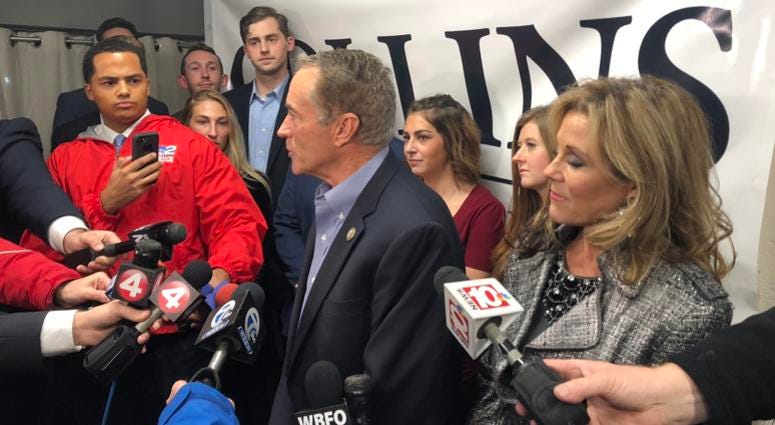 Congressman Chris Collins speaks after Nate McMurray initially concedes in 2018 midterm election. November 7, 2018 (WBEN Photo/Brendan Keany)